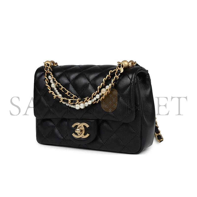 CHANEL MASTER 24P MINI FLAP BAG WITH PEARLS AS4385 (17*12.5*5cm)